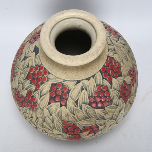 537 - Joseph Mougin (1876-1961) for Mourgin, Nancy, an early/mid 20th century ceramic vase, carved berry d... 