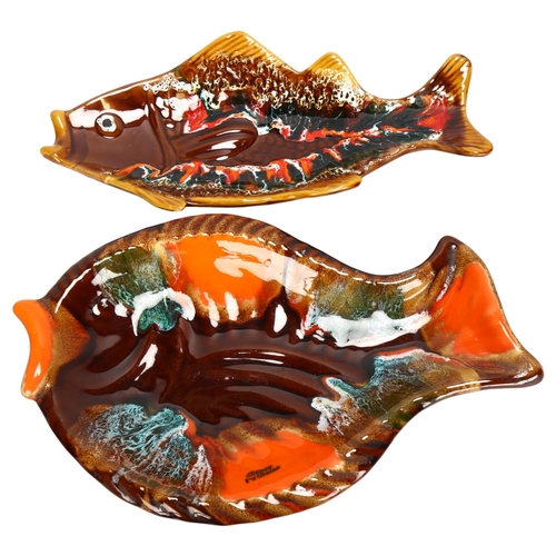 539 - 2 1960s' French ceramic dishes in fish form, Vallauris and Ronce Bains, both 36cm