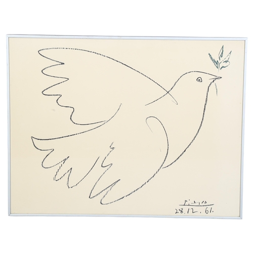 543 - A Litho print of Picasso's Dove of Peace, 1961, edition Combat pour Le Paix, Paris S.P.A.D.E.M, stam... 