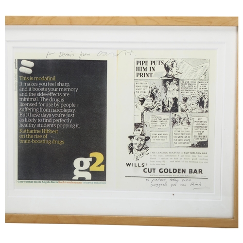 402 - David Hockney, a signed copy of two printed news cuttings, dedicated to recipient and annotated in s... 