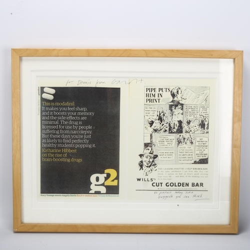 402 - David Hockney, a signed copy of two printed news cuttings, dedicated to recipient and annotated in s... 