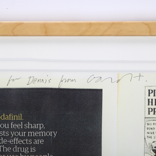 402 - David Hockney, a signed copy of two printed news cuttings, dedicated to recipient and annotated in s... 