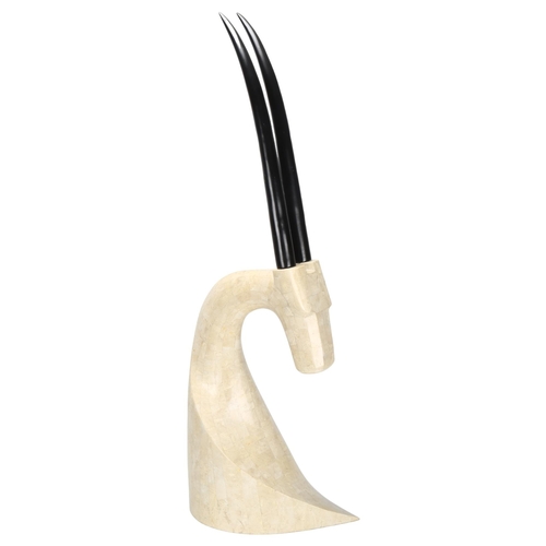 403 - A large marble mosaic sculpture of an Oryx, with blackened steel horns, height 89cm