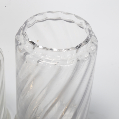 406 - A graduated set of 3 Hollywood Regency style glass cylinder jars, with gilded metal lid and frosted ... 