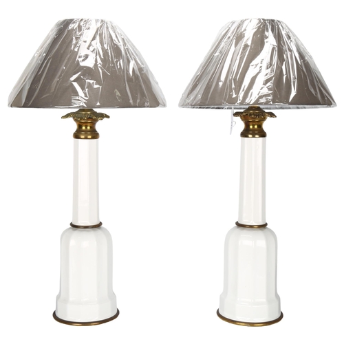 410 - A pair of mid-century Danish Soholm Heiberg table lamps, porcelain body and brass mounts, no makers ... 