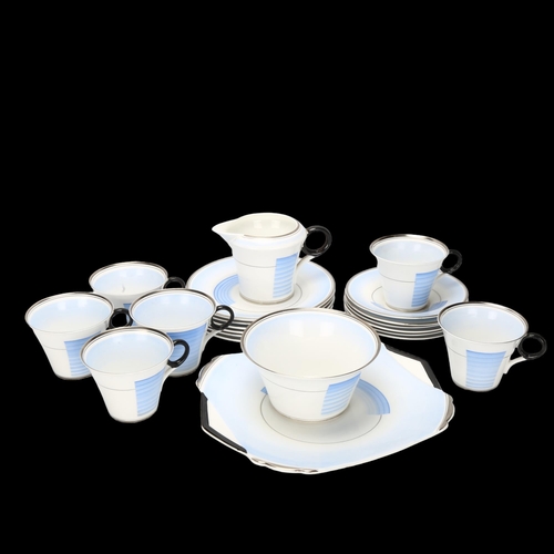 418 - A Shelley Art Deco Regent tea set in the lines and circles pattern, 15 pieces