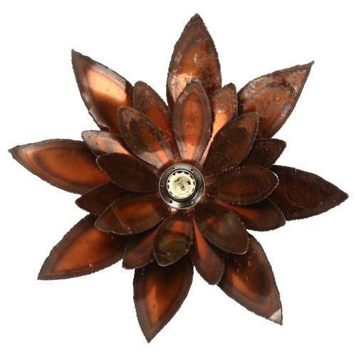 427 - A hand made brutalist metal light fitting, circa 1970s', cut steel, bronzed flower shade, diameter 4... 