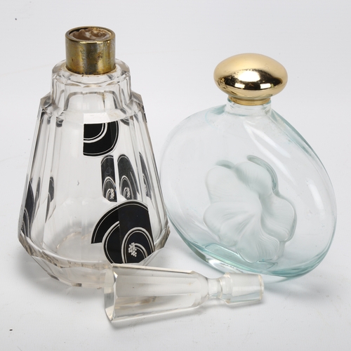 447 - An Art Deco perfume bottle and an etched Nina Ricci flower bottle, tallest 23cm