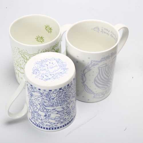 452 - 3 Kate Malone designed ceramic mugs and 2 pieces of Moorland spongeware, all with makers marks.