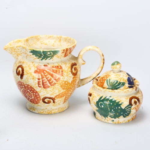 452 - 3 Kate Malone designed ceramic mugs and 2 pieces of Moorland spongeware, all with makers marks.