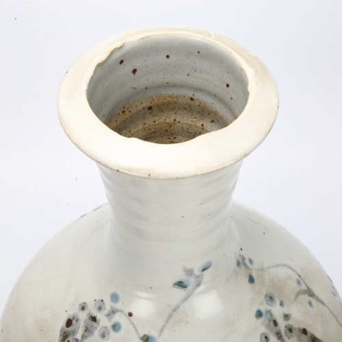 466 - A mid-century studio pottery vase with brushwork glaze, indistinct impressed makers mark, height 30c... 