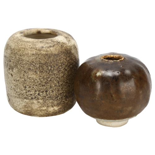 474 - Yuriko Hill, 2 organic form studio pottery bud vases, marked to base, tallest 8.5cm