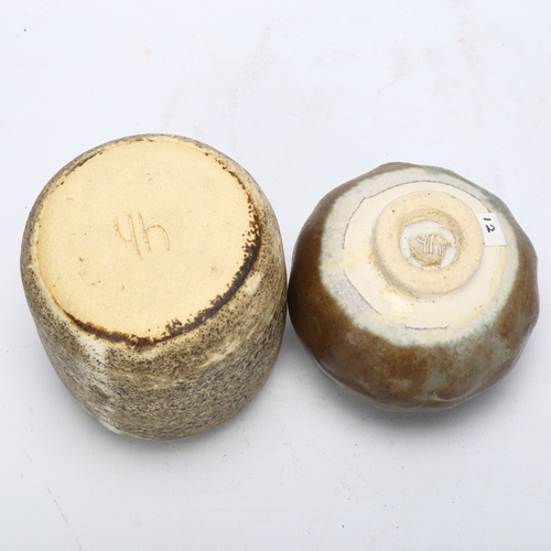 474 - Yuriko Hill, 2 organic form studio pottery bud vases, marked to base, tallest 8.5cm