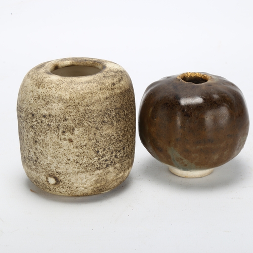 474 - Yuriko Hill, 2 organic form studio pottery bud vases, marked to base, tallest 8.5cm