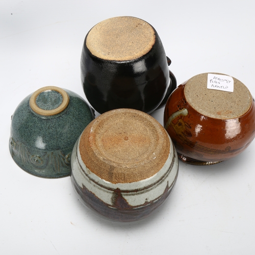 475 - A Perter Arnold tenmoku glaze sack vase and 3 other pieces of studio pottery