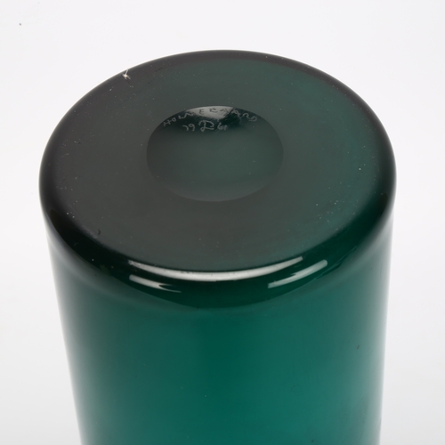 480 - A Holmegaard green glass cylinder vase, etched to base, 79 D 61, makers label,  height 29cm