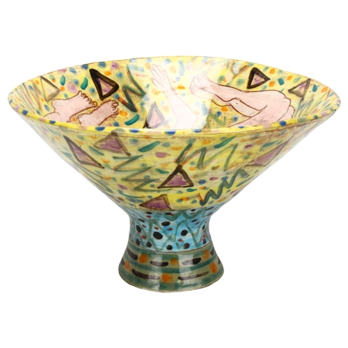 489 - Karen Atherley, studio pottery bowl, hand painted nudes to interior, signed to base, diameter 25cm