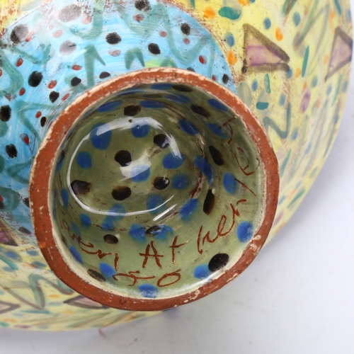 489 - Karen Atherley, studio pottery bowl, hand painted nudes to interior, signed to base, diameter 25cm