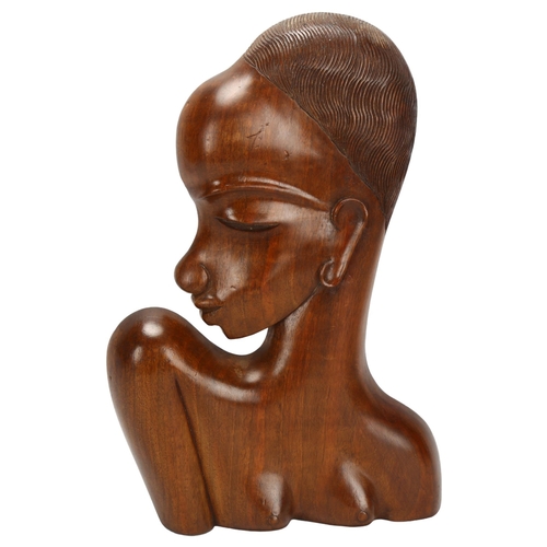 490 - A Franz Hugenauer style carved wood African bust, unmarked, height 34cm