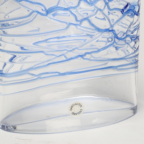 491 - A 21st century Dartington Crystal Art Glass vase with blue glass thread decoration, with makers labe... 