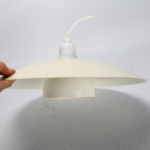 505 - A vintage aluminium pendulum Light Studio lamp by Horn, makers label, diameter 36cm