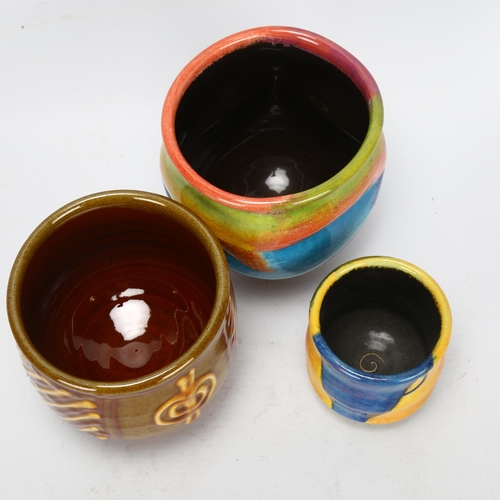 527 - John Pollex, 3 studio pottery tea bowls, 2 with makers mark, tallest 10.5cm