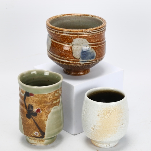 528 - 3 studio pottery tea bowls, Jane Hamlyn, John Jelfs, Margaret Frith, all with makers marks, tallest ... 