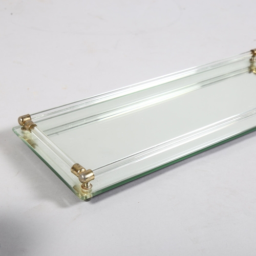 405 - A Hollywood Regency style, mirror glass tray, with mirrored metal cannisters, length 40cm