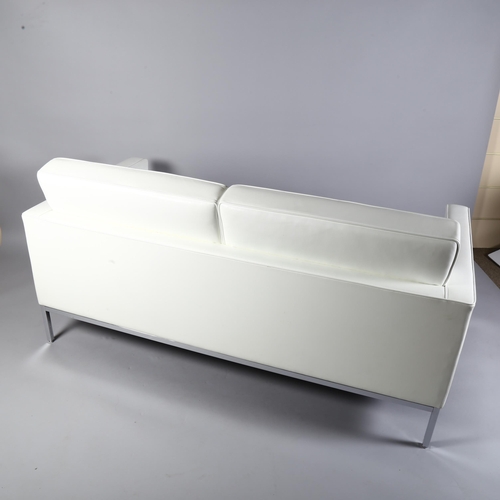 407 - Florence Knoll for Knoll Studio, a sofa in white sabrina leather with maker’s marks to upholstery an... 