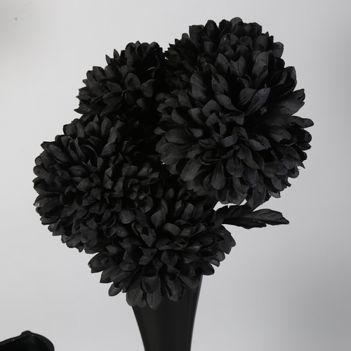 438 - 2 large mid-century black glass stem vases, tallest 82cm