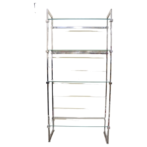 486 - A set of 1960s/70s' chromed steel frame and glass display shelves, 86 x 37cm, height 179cm