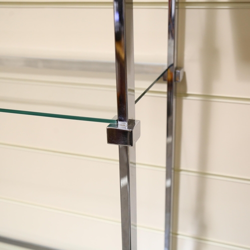 486 - A set of 1960s/70s' chromed steel frame and glass display shelves, 86 x 37cm, height 179cm