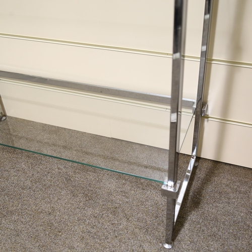 486 - A set of 1960s/70s' chromed steel frame and glass display shelves, 86 x 37cm, height 179cm