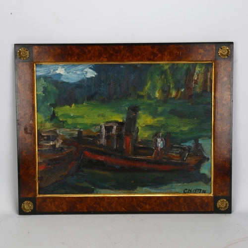 602 - Andre Marcel Chotin (1888-1969) River Scene, oil on board, signed lower right 'CHOTIN', 30cm x 40cm,... 