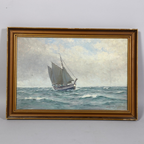 604 - Lauritz Sorensen (1882-1968) Seascape with Sailing Boat, oil on canvas, signed lower right, 30cm x 4... 