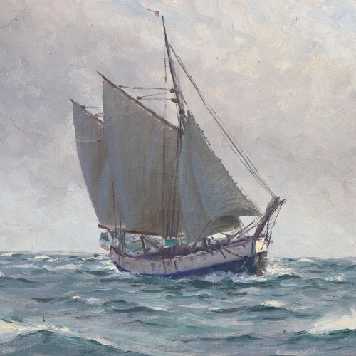 604 - Lauritz Sorensen (1882-1968) Seascape with Sailing Boat, oil on canvas, signed lower right, 30cm x 4... 