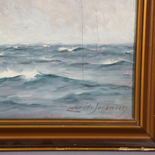 604 - Lauritz Sorensen (1882-1968) Seascape with Sailing Boat, oil on canvas, signed lower right, 30cm x 4... 