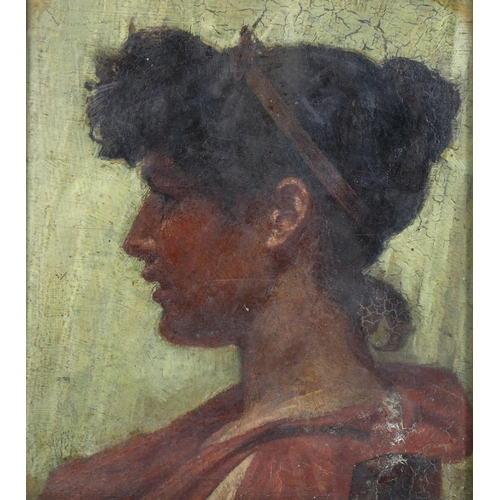 608 - Unsigned oil on wood panel / board, portrait of a woman, c.1900, 15cm x 16cm, framed and glazed.