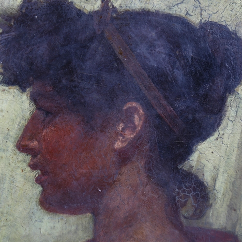 608 - Unsigned oil on wood panel / board, portrait of a woman, c.1900, 15cm x 16cm, framed and glazed.