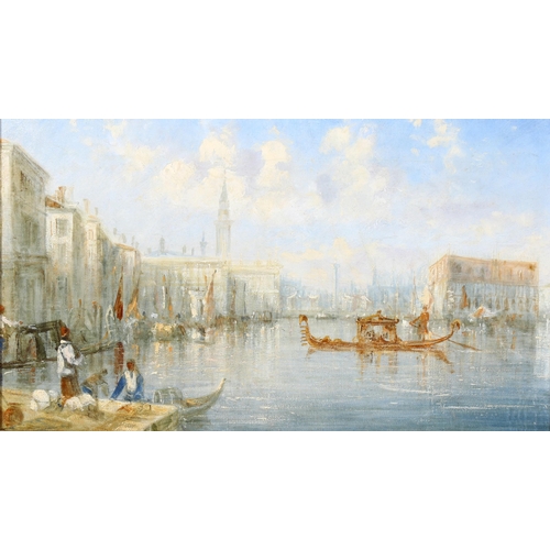 610 - European School, Venetian Canal Scene,  unsigned, oil on canvas, 28cm x 50cm, framed (unglazed).