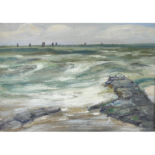 612 - Henri Meuwis (Belgian 1870-1935), Seascape, oil on board, 23cm x 33cm, signed MEUWIS lower right, fr... 