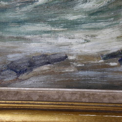 612 - Henri Meuwis (Belgian 1870-1935), Seascape, oil on board, 23cm x 33cm, signed MEUWIS lower right, fr... 