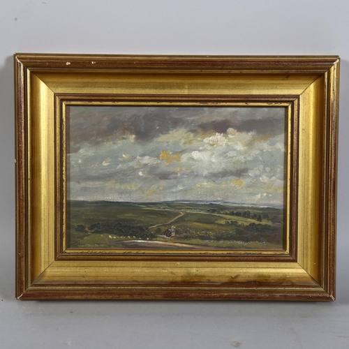 614 - Edward Stamp, oil on board, 'View of Fylingales Moor, North Yorkshire', signed and dated 1981, 15cm ... 