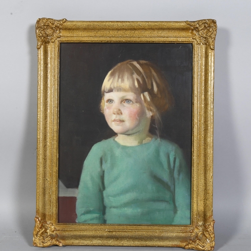 615 - Attributed to Fred Appleyard RWA (1874 - 1963), 'Portrait of a Young Girl in a Green Jumper', oil on... 