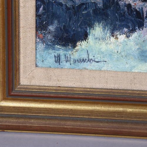 622 - Maria Moreschi, mid century, British, 'Stormy Seascape', oil on board, 48cm x 86cm, framed (unglazed... 