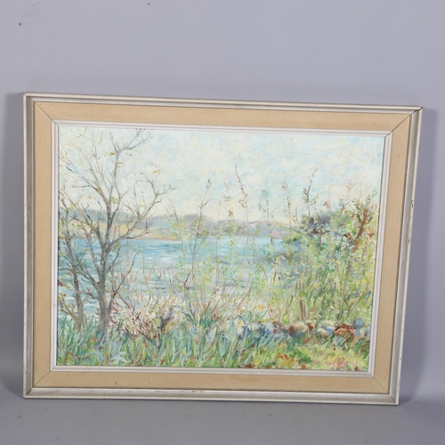 624 - Marion Smith  (British) oil on canvas 'Meadow', 58cm x 75cm, signed lower right, framed (unglazed).