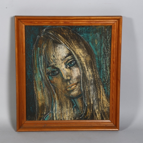 627 - Maurice Mann (1921-1997), pastel on canvas 'Pensive Girl', 34cm x 39cm, framed (unglazed). Label to ... 