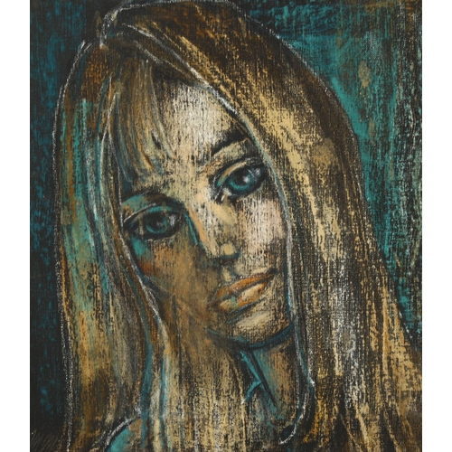 627 - Maurice Mann (1921-1997), pastel on canvas 'Pensive Girl', 34cm x 39cm, framed (unglazed). Label to ... 