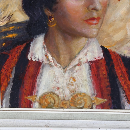 628 - George Mott (1916-1993) 'Girl in Greek Costume', oil on canvas, 35cm 48cm, unsigned, framed (unglaze... 