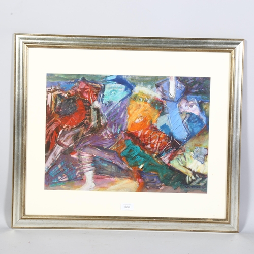 630 - Sali Turan, abstract oil on paper, signed and dated 1996, 35cm x 48cm, framed and glazed.